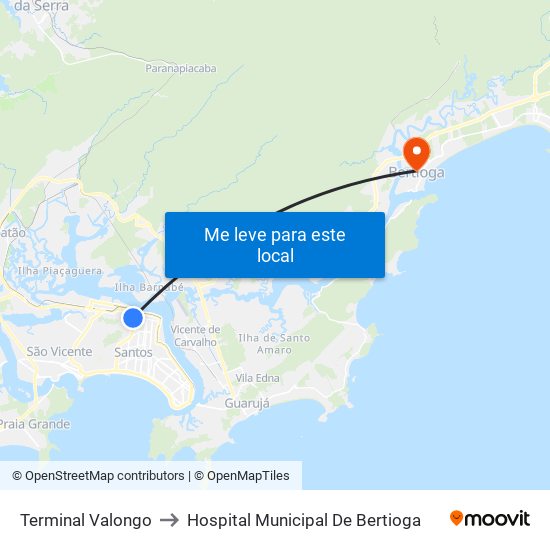 Terminal Valongo to Hospital Municipal De Bertioga map