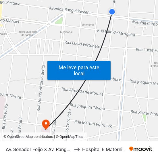 Av. Senador Feijó X Av. Rangel Pestana - Municipais to Hospital E Maternidade São Lucas map