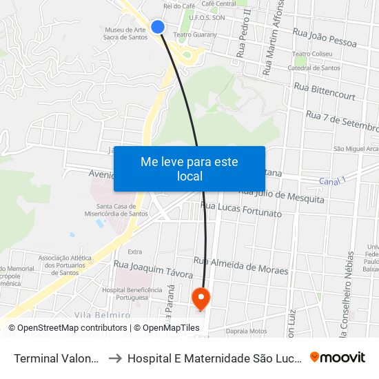 Terminal Valongo to Hospital E Maternidade São Lucas map