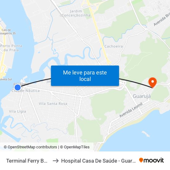 Terminal Ferry Boat to Hospital Casa De Saúde - Guarujá map