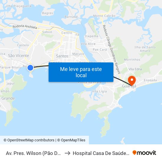 Av. Pres. Wilson (Pão De Açúcar) to Hospital Casa De Saúde - Guarujá map