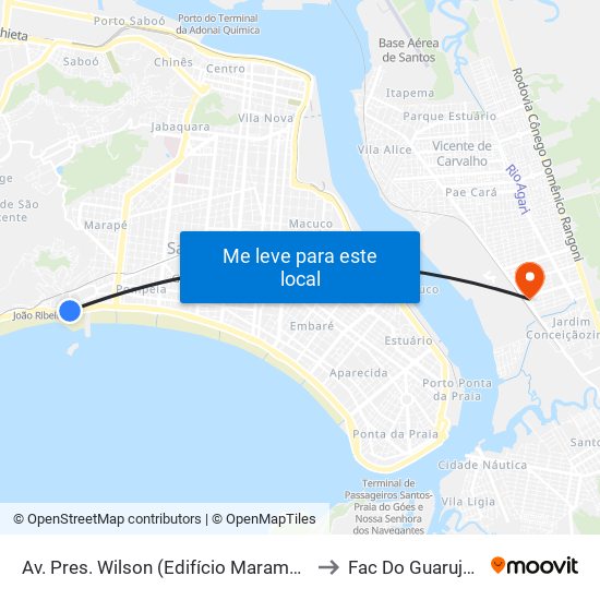 Av. Pres. Wilson (Edifício Marambaia/Igreja Peniel) to Fac Do Guarujá - Uniesp map