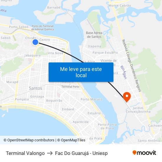 Terminal Valongo to Fac Do Guarujá - Uniesp map