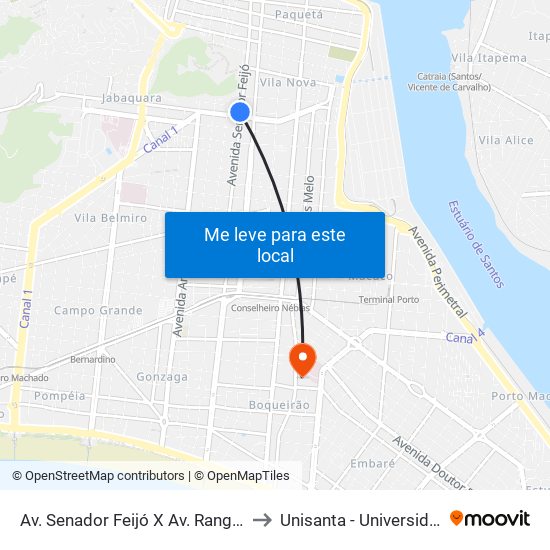 Av. Senador Feijó X Av. Rangel Pestana - Municipais to Unisanta - Universidade Santa Cecília map