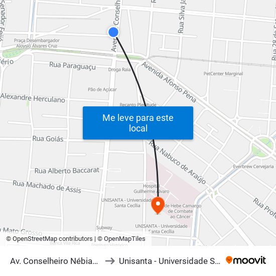 Av. Conselheiro Nébias (Unimes) to Unisanta - Universidade Santa Cecília map