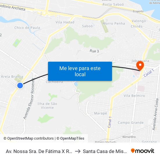 Av. Nossa Sra. De Fátima X Rua Domingos José Martins to Santa Casa de Misericórdia de Santos map