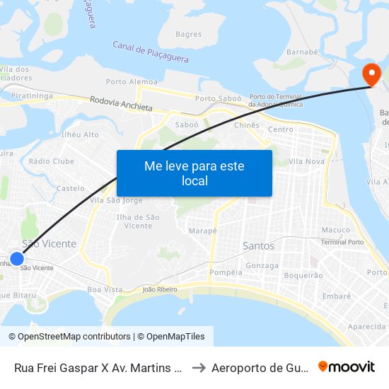 Rua Frei Gaspar X Av. Martins Fontes to Aeroporto de Guarujá map
