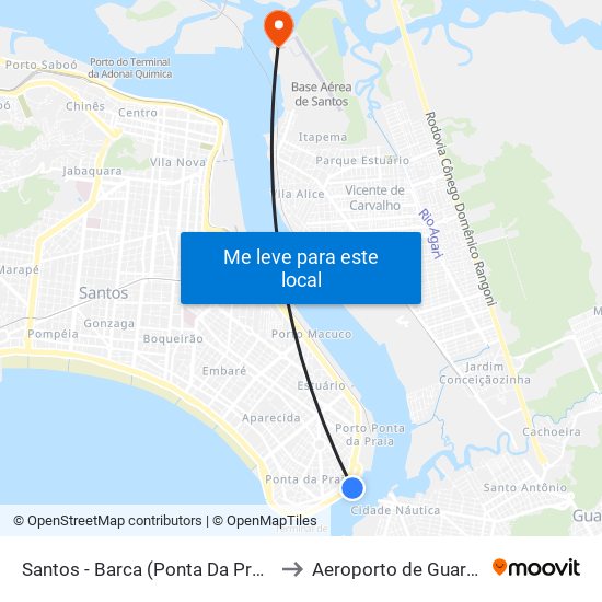 Santos - Barca (Ponta Da Praia) to Aeroporto de Guarujá map