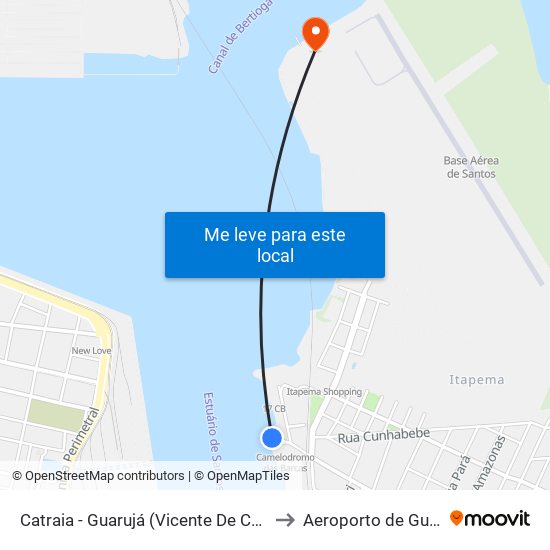 Catraia - Guarujá (Vicente De Carvalho) to Aeroporto de Guarujá map