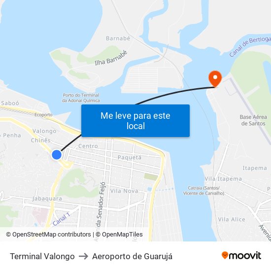 Terminal Valongo to Aeroporto de Guarujá map