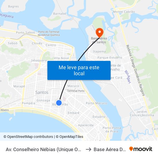 Av. Conselheiro Nébias (Unique Offices/Tok & Stok) to Base Aérea De Santos map
