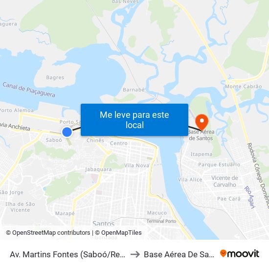 Av. Martins Fontes (Saboó/Relógio) to Base Aérea De Santos map