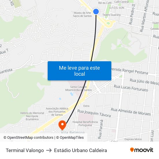 Terminal Valongo to Estádio Urbano Caldeira map