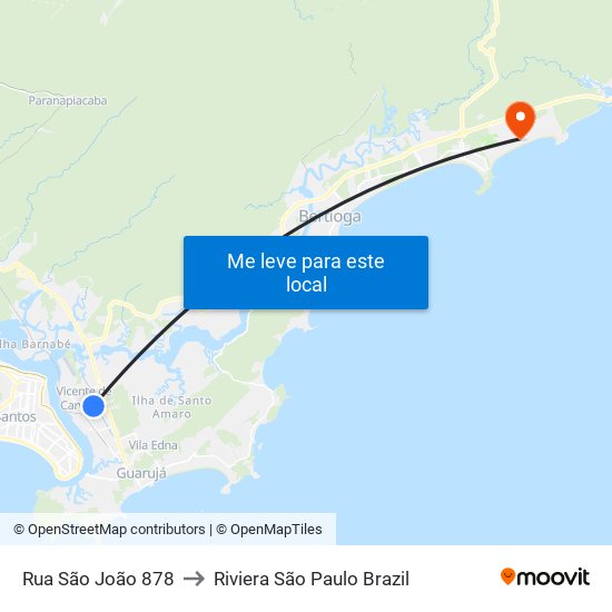 Rua São João 878 to Riviera São Paulo Brazil map