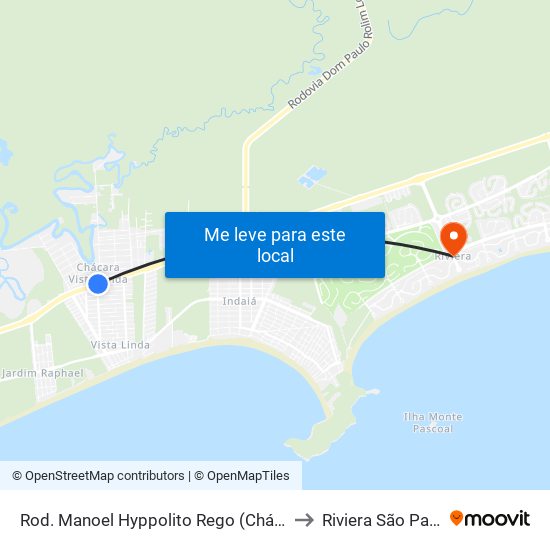 Rod. Manoel Hyppolito Rego (Chácaras/Vista Linda) to Riviera São Paulo Brazil map