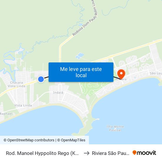 Rod. Manoel Hyppolito Rego (Km 215+800m) to Riviera São Paulo Brazil map
