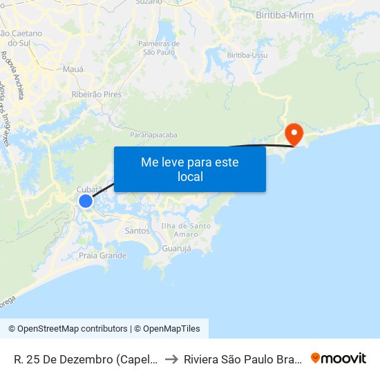 R. 25 De Dezembro (Capela) to Riviera São Paulo Brazil map