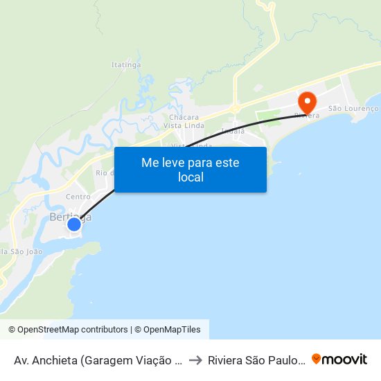 Av. Anchieta (Garagem Viação Bertioga) to Riviera São Paulo Brazil map