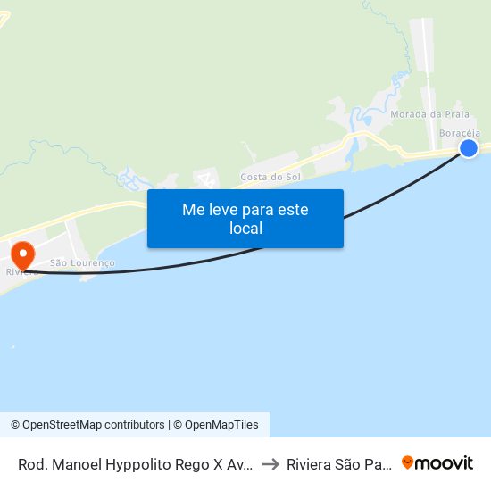 Rod. Manoel Hyppolito Rego X Av. Afio Pecoraro Jr. to Riviera São Paulo Brazil map
