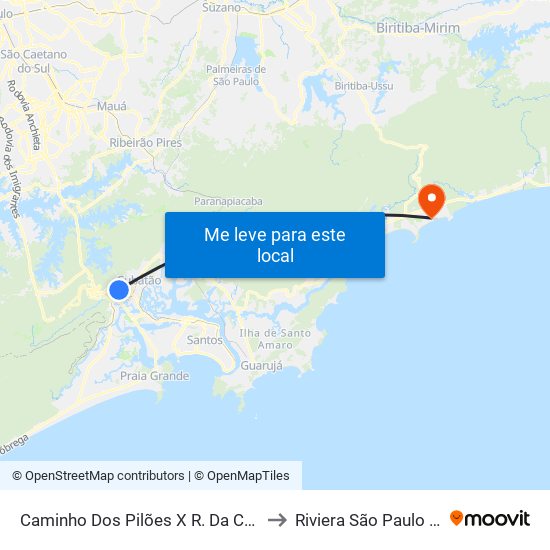 Caminho Dos Pilões X R. Da Capelinha to Riviera São Paulo Brazil map