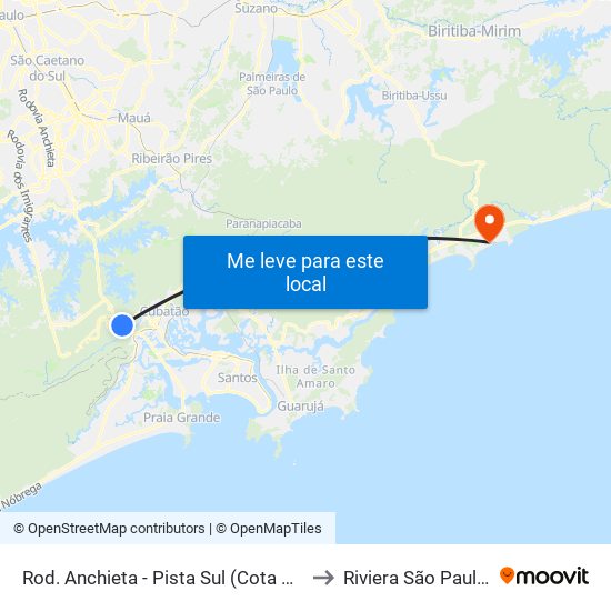 Rod. Anchieta - Pista Sul (Cota 200/Retorno) to Riviera São Paulo Brazil map
