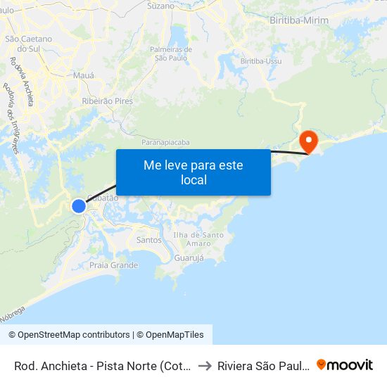 Rod. Anchieta - Pista Norte (Cota 200/Placa) to Riviera São Paulo Brazil map