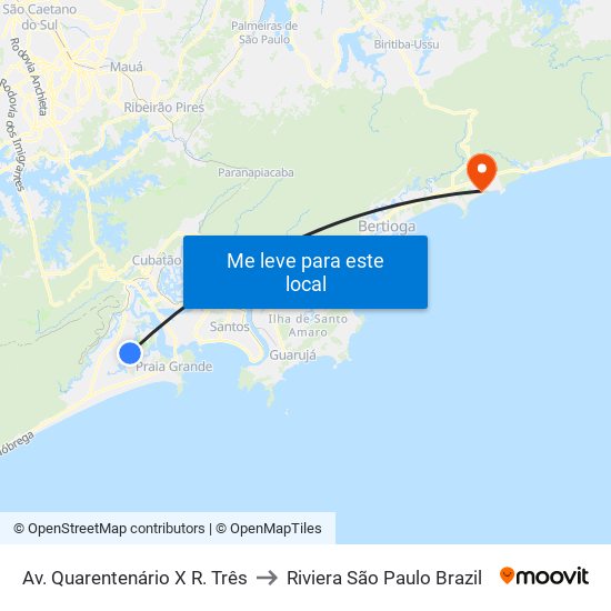 Av. Quarentenário X R. Três to Riviera São Paulo Brazil map