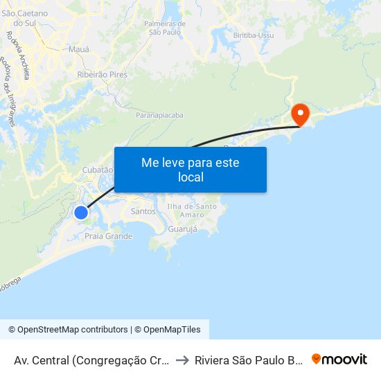 Av. Central (Congregação Cristã) to Riviera São Paulo Brazil map