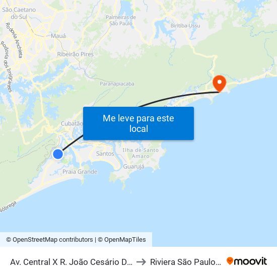 Av. Central X R. João Cesário De Freitas to Riviera São Paulo Brazil map