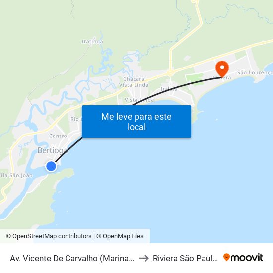 Av. Vicente De Carvalho (Marina Acqua Azul) to Riviera São Paulo Brazil map