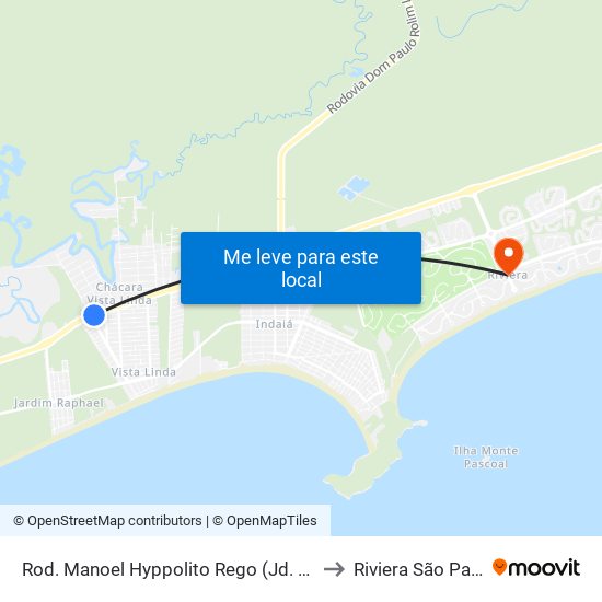 Rod. Manoel Hyppolito Rego (Jd. Rafael/Vista Linda) to Riviera São Paulo Brazil map