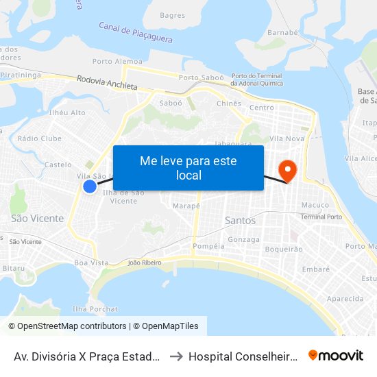 Av. Divisória X Praça Estado De Israel to Hospital Conselheiro Nébias map