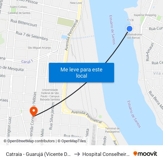 Catraia - Guarujá (Vicente De Carvalho) to Hospital Conselheiro Nébias map