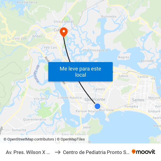 Av. Pres. Wilson X Rua Tibiriçá to Centro de Pediatria Pronto Socorro Infantil map