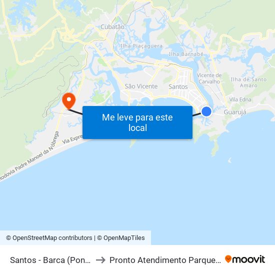 Santos - Barca (Ponta Da Praia) to Pronto Atendimento Parque das Bandeiras map