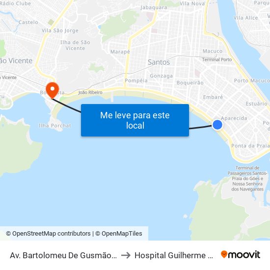 Av. Bartolomeu De Gusmão X R. Alexandre Martins to Hospital Guilherme Álvaro São Vicente map