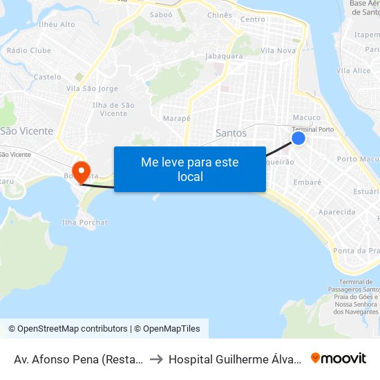 Av. Afonso Pena (Restaurante Kyoto) to Hospital Guilherme Álvaro São Vicente map