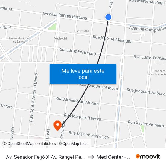 Av. Senador Feijó X Av. Rangel Pestana - Municipais to Med Center - Unidade 2 map