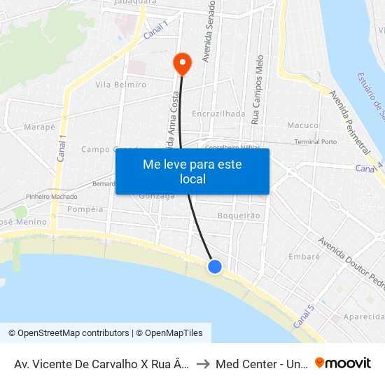 Av. Vicente De Carvalho X Rua Ângelo Guerra to Med Center - Unidade 2 map