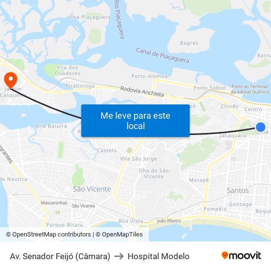 Av. Senador Feijó (Câmara) to Hospital Modelo map