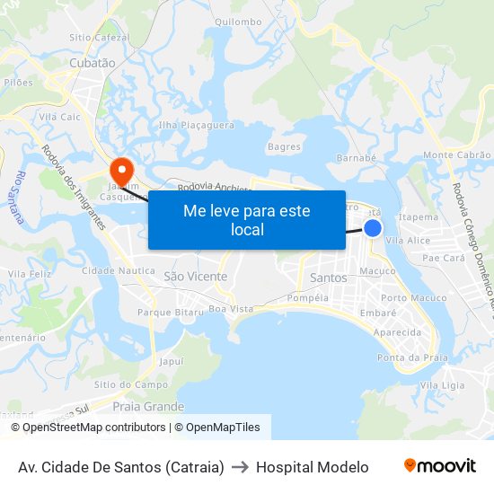 Av. Cidade De Santos (Catraia) to Hospital Modelo map
