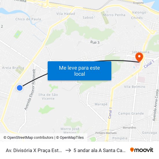 Av. Divisória X Praça Estado De Israel to 5 andar ala A Santa Casa de Santos map