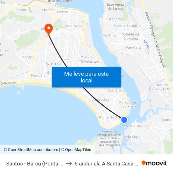 Santos - Barca (Ponta Da Praia) to 5 andar ala A Santa Casa de Santos map