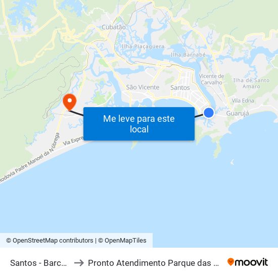 Santos - Barca (Ponta Da Praia) to Pronto Atendimento Parque das Bandeiras (P.A. Parque das Bandeiras) map