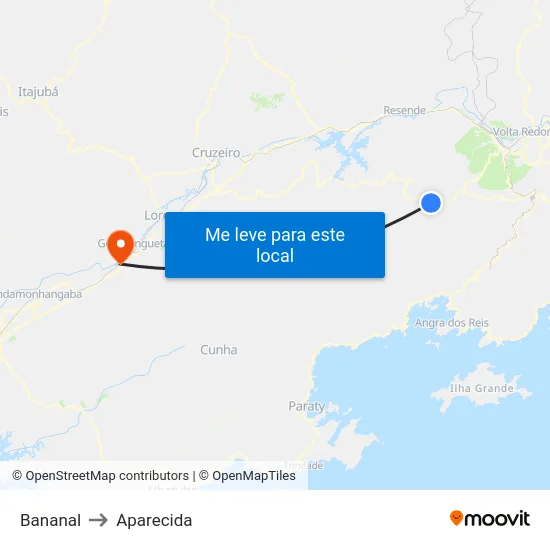 Bananal to Aparecida map