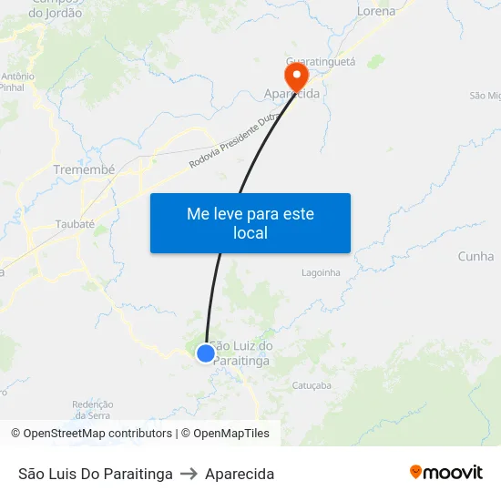 São Luis Do Paraitinga to Aparecida map