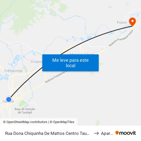 Rua Dona Chiquinha De Mattos Centro Taubaté - São Paulo 12020 Brasil to Aparecida map