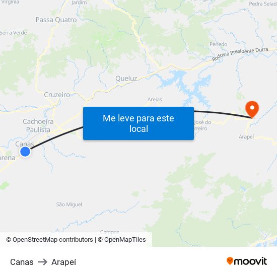 Canas to Arapeí map