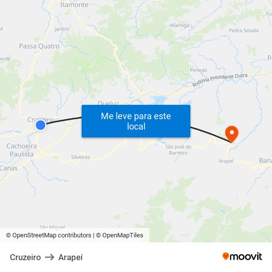 Cruzeiro to Arapeí map