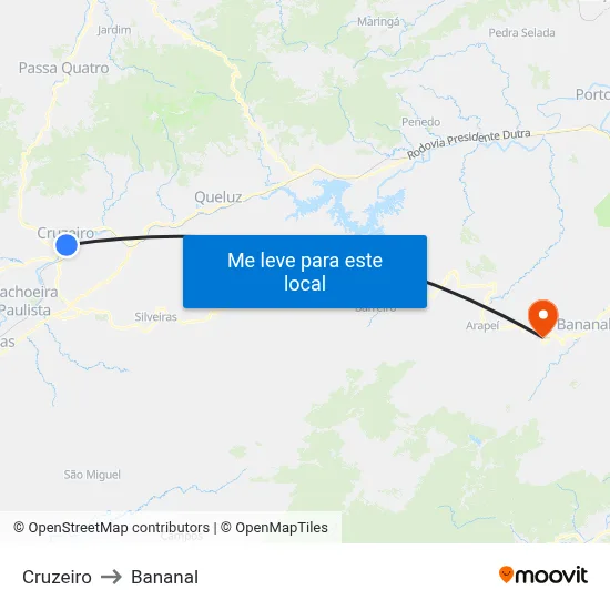 Cruzeiro to Bananal map